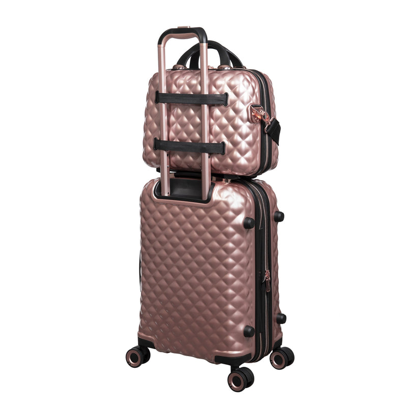 Glitzy 4 Piece Hardside 8 Wheel Expandable Spinner Set (Metallic Rose Gold)