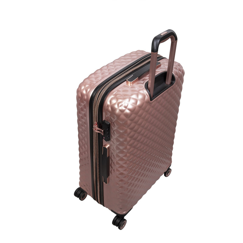 Glitzy 4 Piece Hardside 8 Wheel Expandable Spinner Set (Metallic Rose Gold)