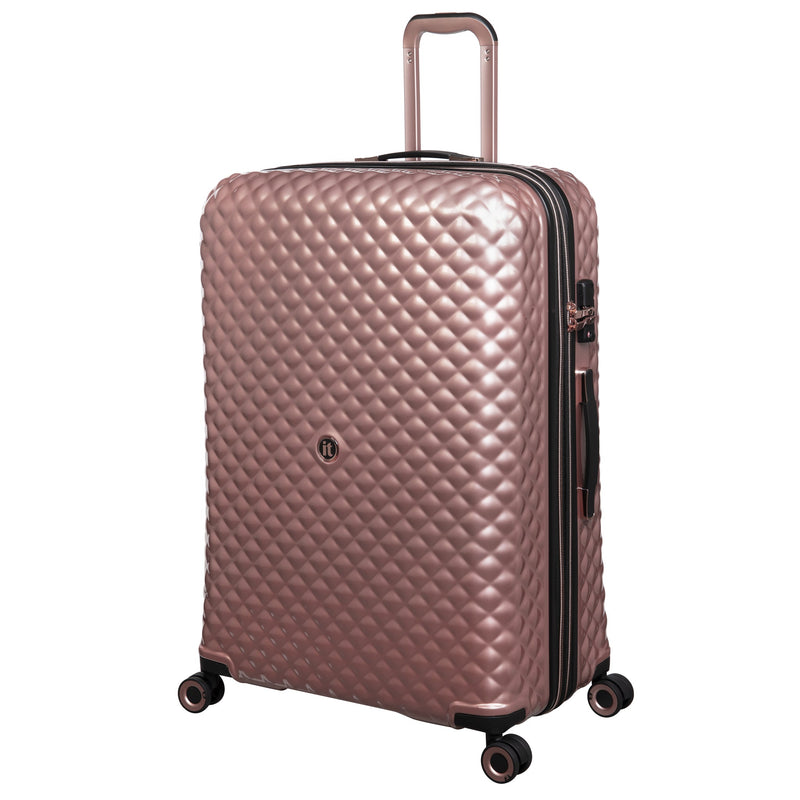 Glitzy 4 Piece Hardside 8 Wheel Expandable Spinner Set (Metallic Rose Gold)