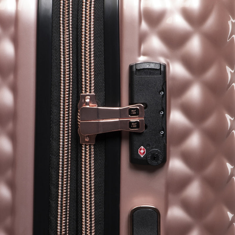 Glitzy 4 Piece Hardside 8 Wheel Expandable Spinner Set (Metallic Rose Gold)
