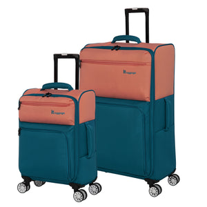 Duo-Tone 2 Piece Softside 4 Wheel Spinner Set (Peach / Sea Teal)