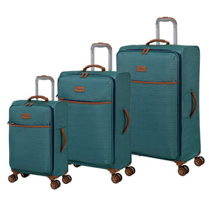 Beach Stripes 3 Piece Softside 8 Wheel Spinner Set (Teal / Navy)