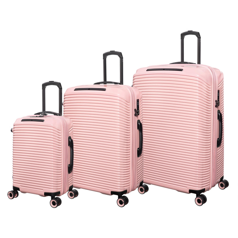 Traversed 3 Piece Hardside 8 Wheel Expandable Spinner Set (Metallic Rose Gold)