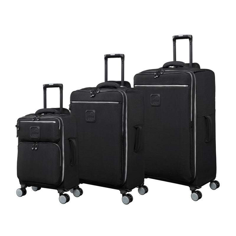 BRITBAG Ashdon 3 Piece Softside 8 Wheel Spinner Set (Black）