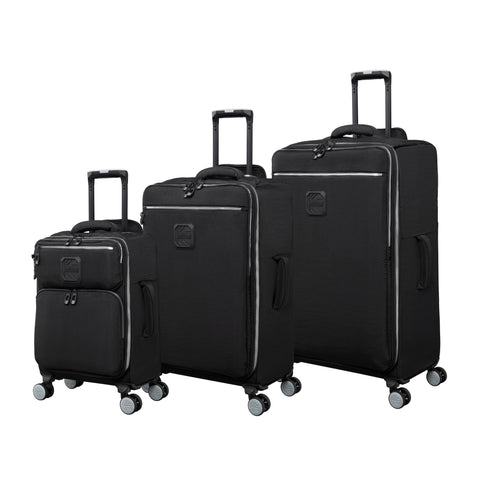 BRITBAG Ashdon 3 Piece Softside 8 Wheel Spinner Set (Black）