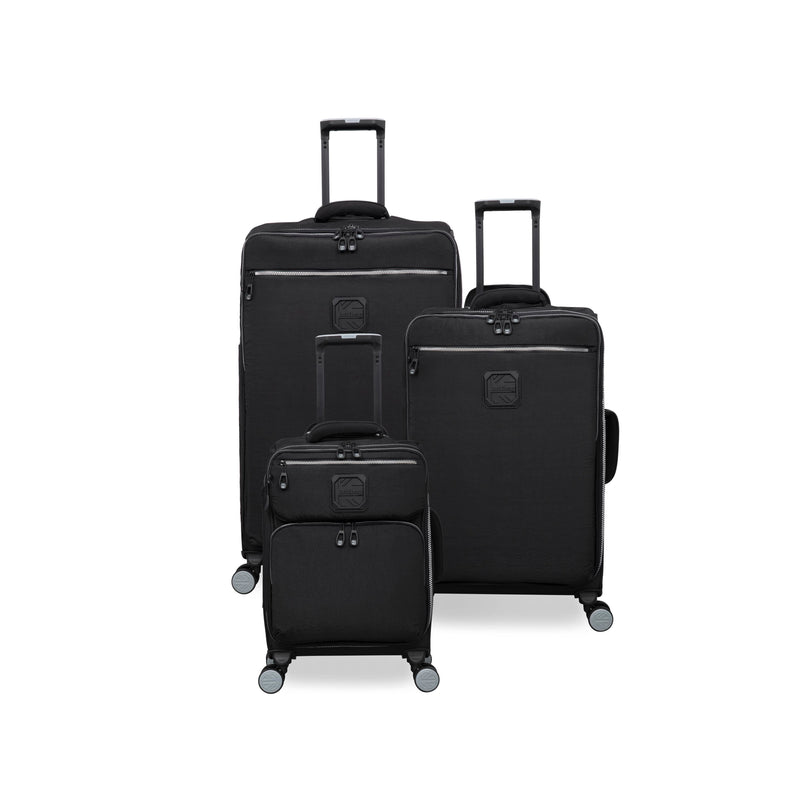 BRITBAG Ashdon 3 Piece Softside 8 Wheel Spinner Set (Black）