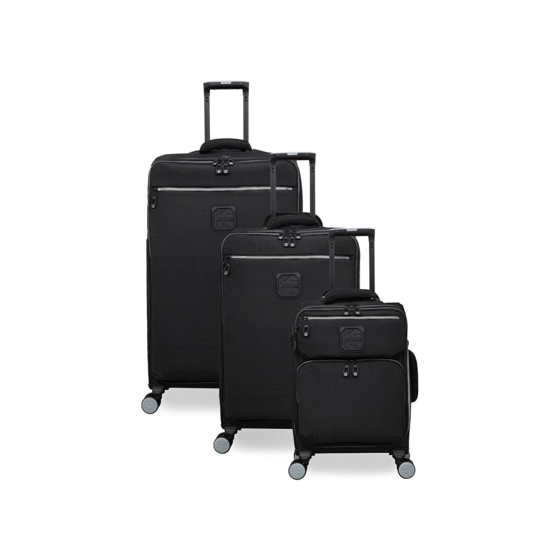 BRITBAG Ashdon 3 Piece Softside 8 Wheel Spinner Set (Black）