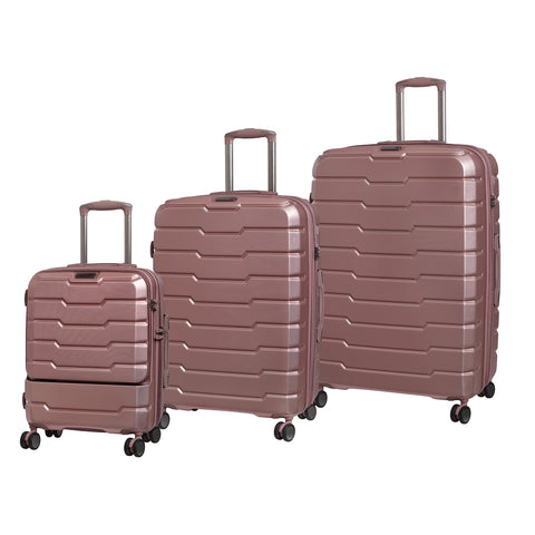 Prosperous 3 Piece Hardside 8 Wheel Expandable Spinner Set (Metallic Pink)