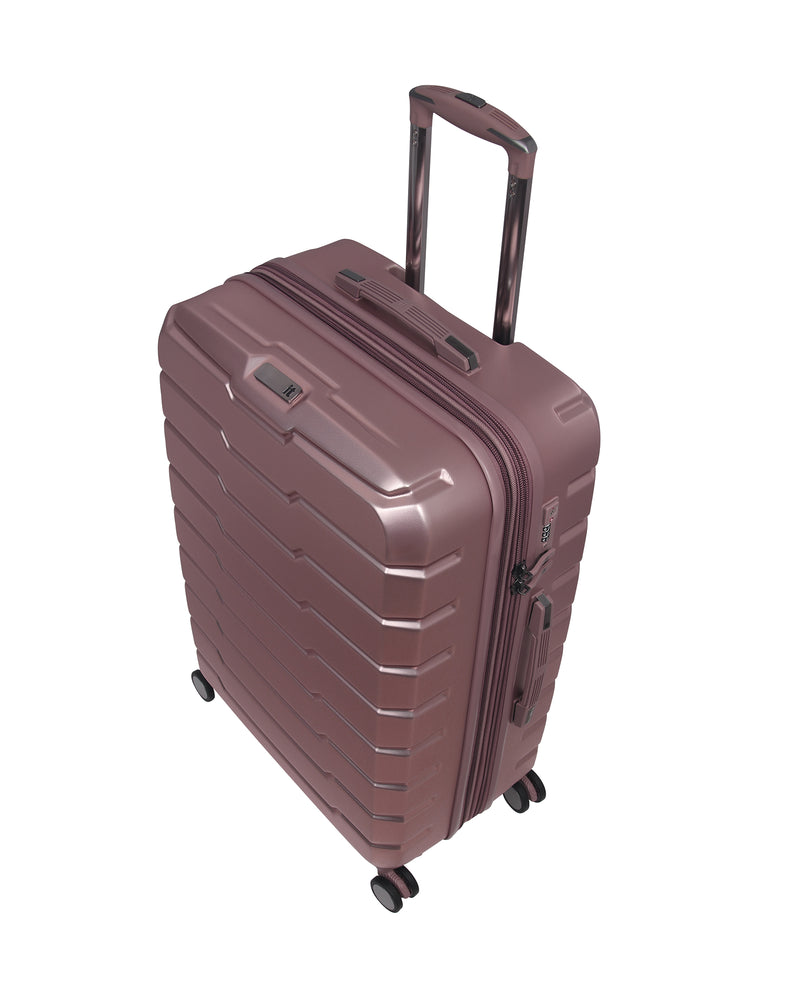 Prosperous Metallic 28" Hardside Checked 8 Wheel Expandable Spinner (Metallic Pink)