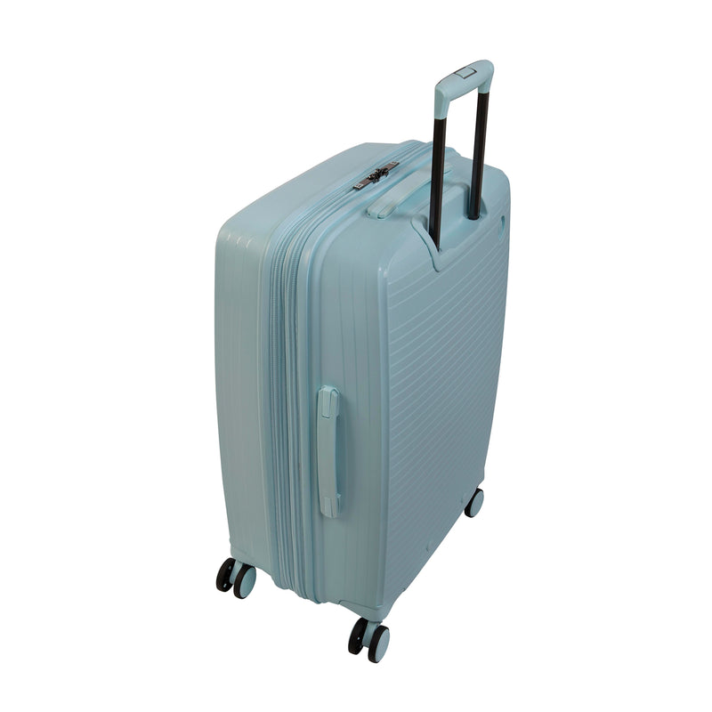 Spontaneous 25" Hardside Checked 8 Wheel Expandable Spinner (Blue Glow)