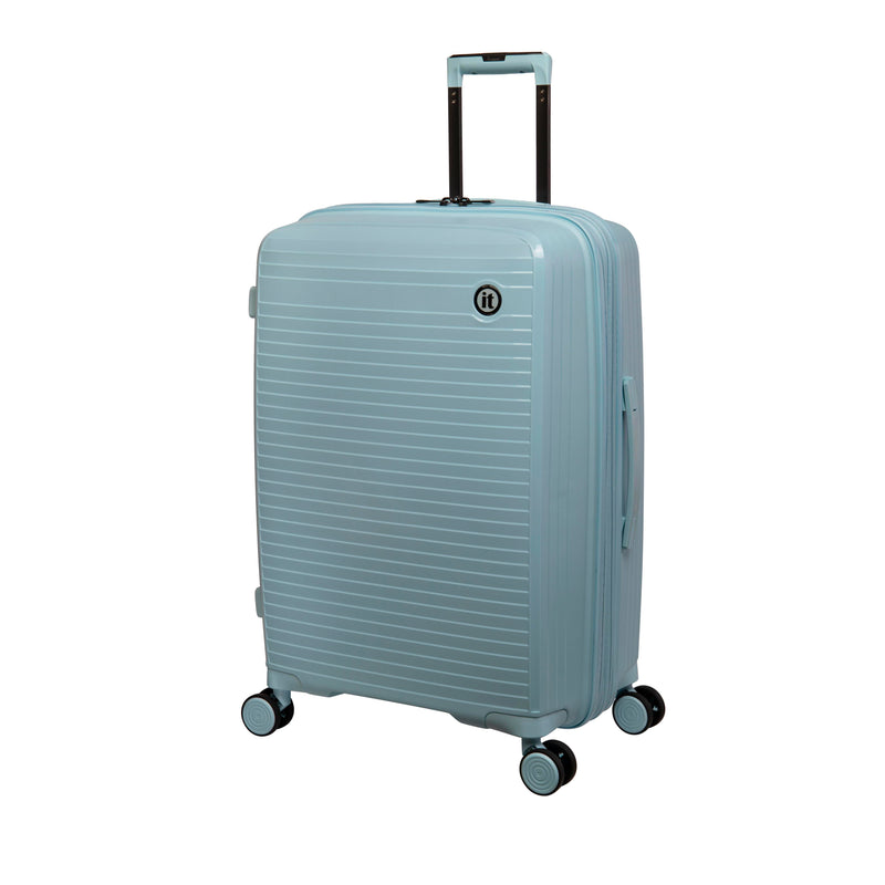 Spontaneous 25" Hardside Checked 8 Wheel Expandable Spinner (Blue Glow)