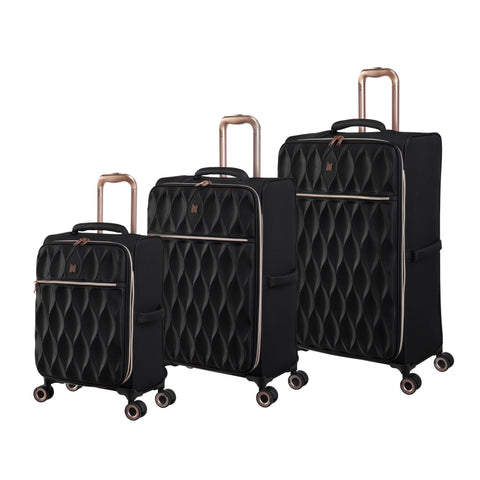 Enliven 3 Piece Softside 8 Wheel Expandable Spinner Set (Black)