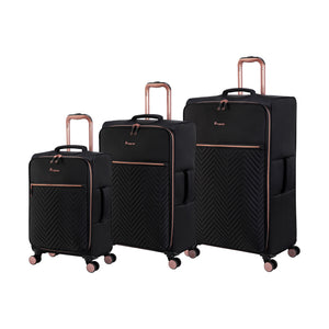 Bewitching 3 Piece Softside 8 Wheel Spinner Luggage Set (Black)