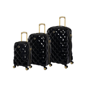 St. Tropez Trois Hardside 3pc 8 Wheel Expandable Spinner Set (Black w Gold)