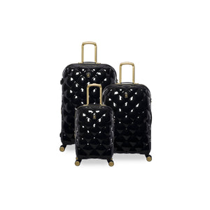 St. Tropez Trois Hardside 3pc 8 Wheel Expandable Spinner Set (Black w Gold)