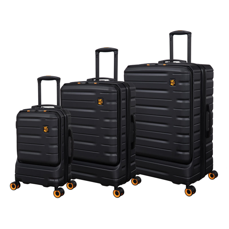 BRITBAG Congaree 3 Piece Hardside 8 Wheel Expandable Spinner Set (Black)