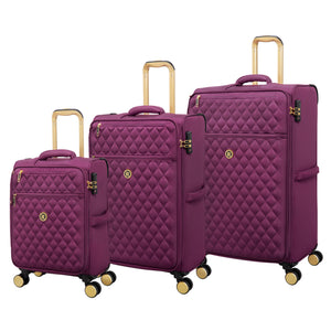 Glimmering 3 Piece Softside 8 Wheel Spinner Luggage Set (Amaranth)
