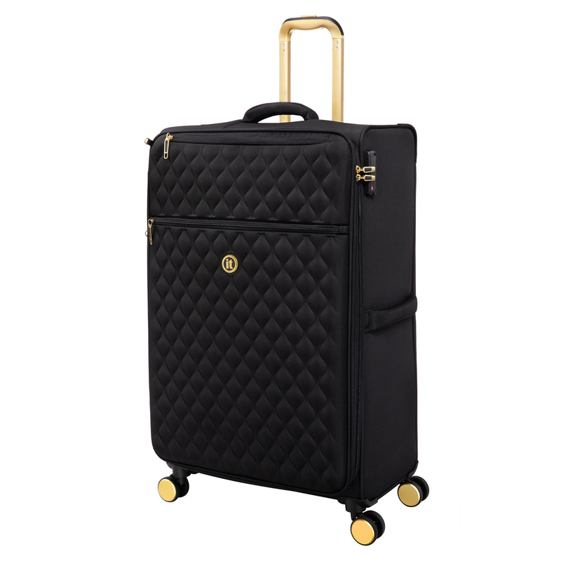 Glimmering 3 Piece Softside 8 Wheel Spinner Luggage Set (Black)
