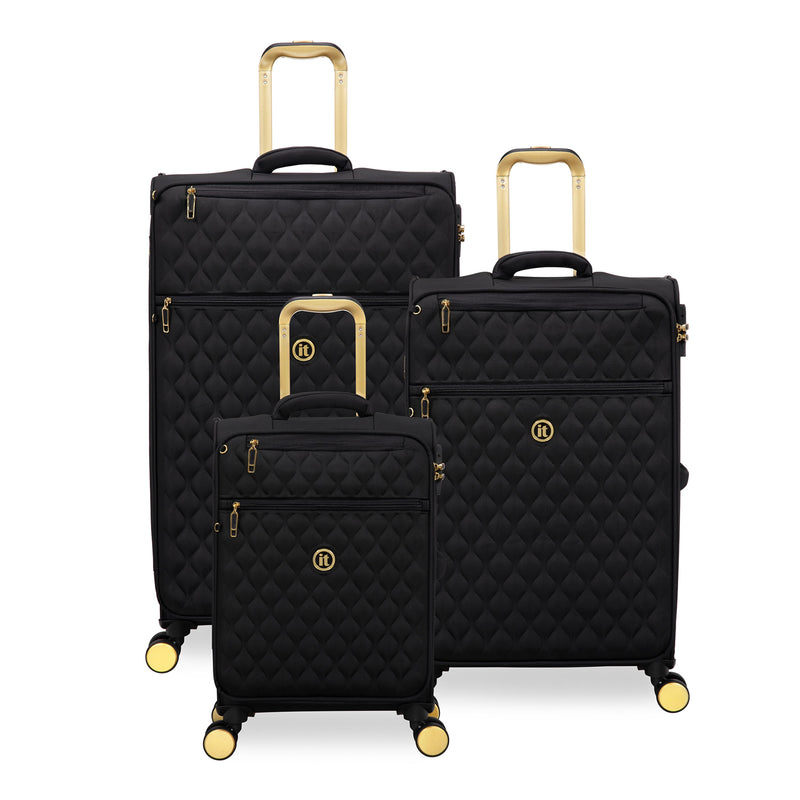 Glimmering 3 Piece Softside 8 Wheel Spinner Luggage Set (Black)