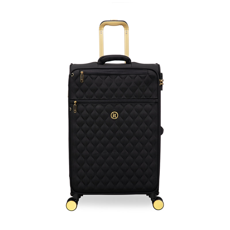 Glimmering 3 Piece Softside 8 Wheel Spinner Luggage Set (Black)