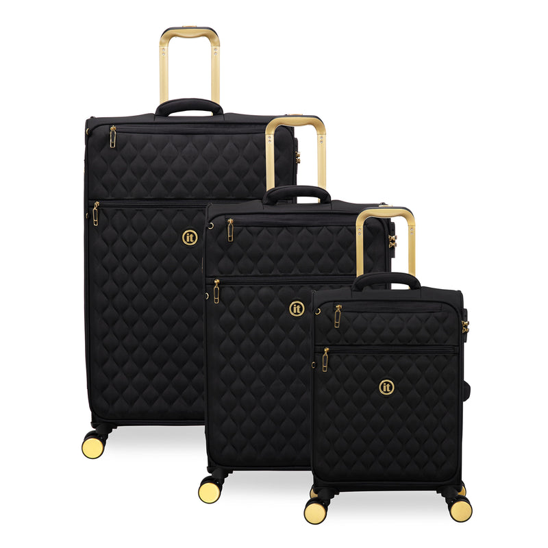 Glimmering 3 Piece Softside 8 Wheel Spinner Luggage Set (Black)