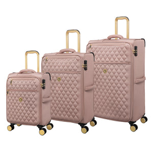 Glimmering 3 Piece Softside 8 Wheel Spinner Luggage Set (Mink Gold)