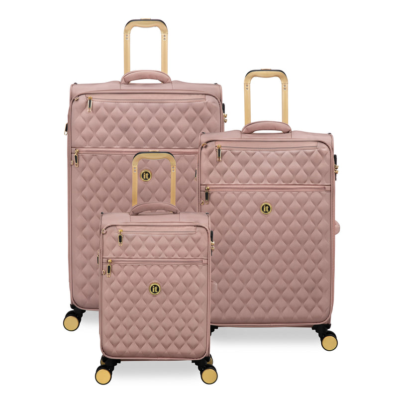 Glimmering 3 Piece Softside 8 Wheel Spinner Luggage Set (Mink Gold)