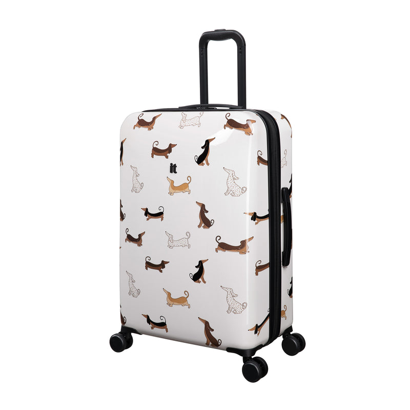 Sheen 28" Hardside Checked 8 Wheel Expandable Spinner (Cream Mini Dachshunds)