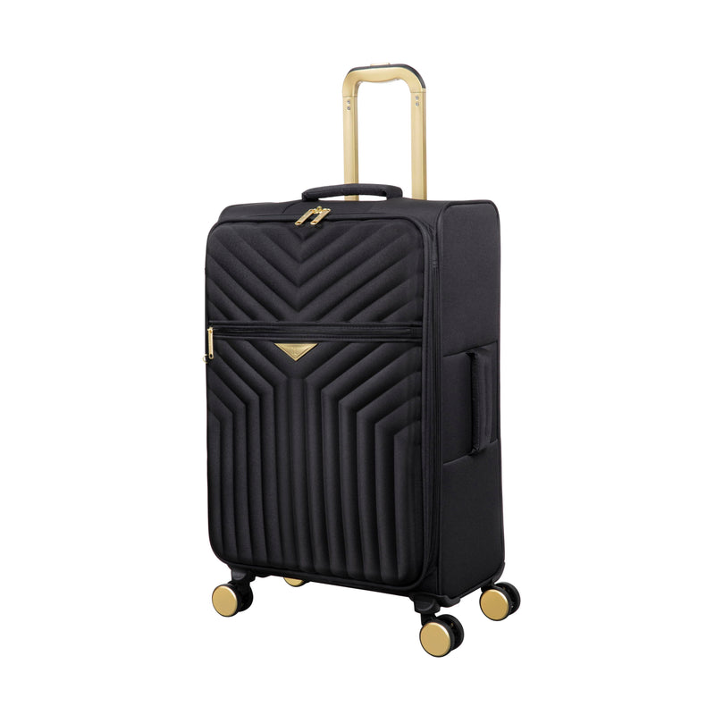 Flourished 3 Piece Softside 8 Wheel Spinner Luggage Set (Black)