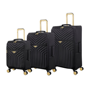 Flourished 3 Piece Softside 8 Wheel Spinner Luggage Set (Black)