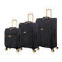 Flourished 3 Piece Softside 8 Wheel Spinner Luggage Set (Black)