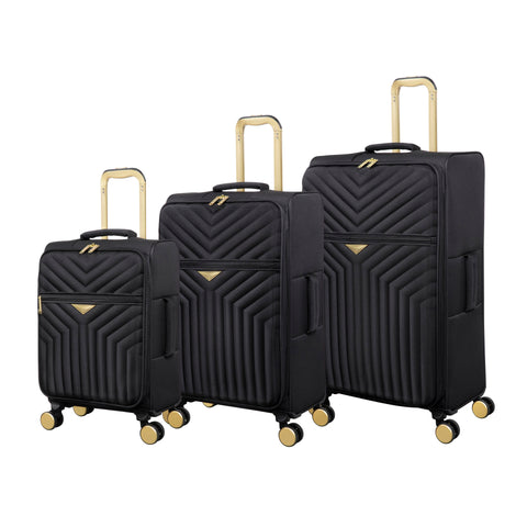 Flourished 3 Piece Softside 8 Wheel Spinner Luggage Set (Black)