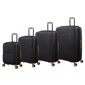 Continuous 4 Piece Hardside Expandable 8 Wheel Spinner Luggage Set with Soft-Pocket Carry-On (Black)