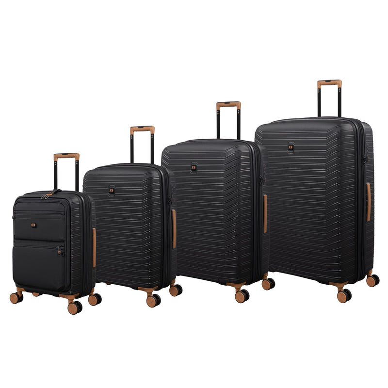 Continuous 4 Piece Hardside Expandable 8 Wheel Spinner Luggage Set with Soft-Pocket Carry-On (Black)