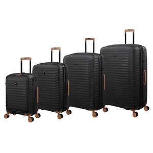 Continuous 4 Piece Hardside Expandable 8 Wheel Spinner Luggage Set with Hard-Pocket Carry-On (Black)