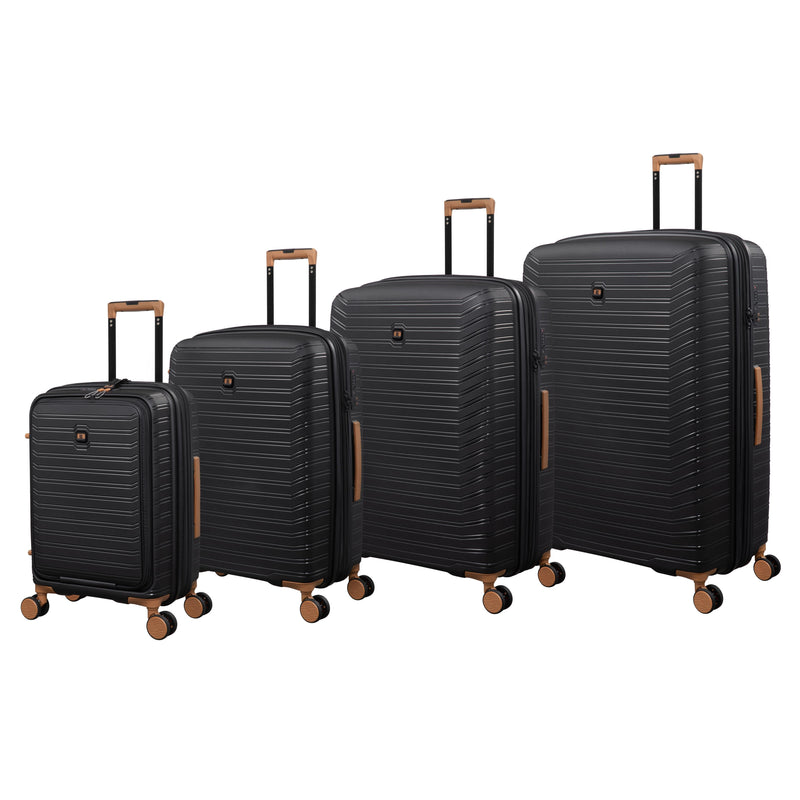 Continuous 4 Piece Hardside Expandable 8 Wheel Spinner Luggage Set with Hard-Pocket Carry-On (Black)