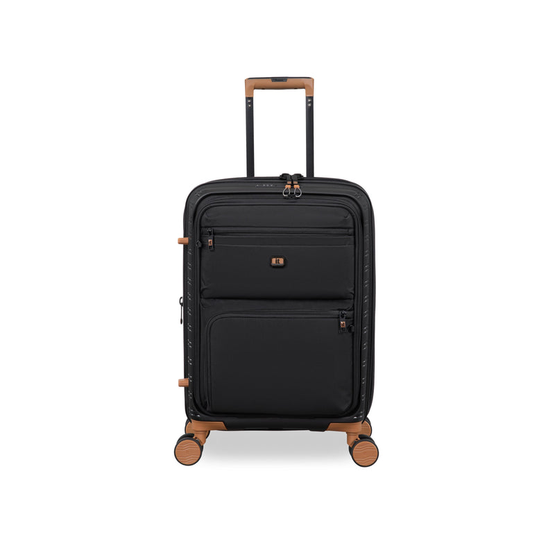 Continuous 4 Piece Hardside Expandable 8 Wheel Spinner Luggage Set with Soft-Pocket Carry-On (Black)