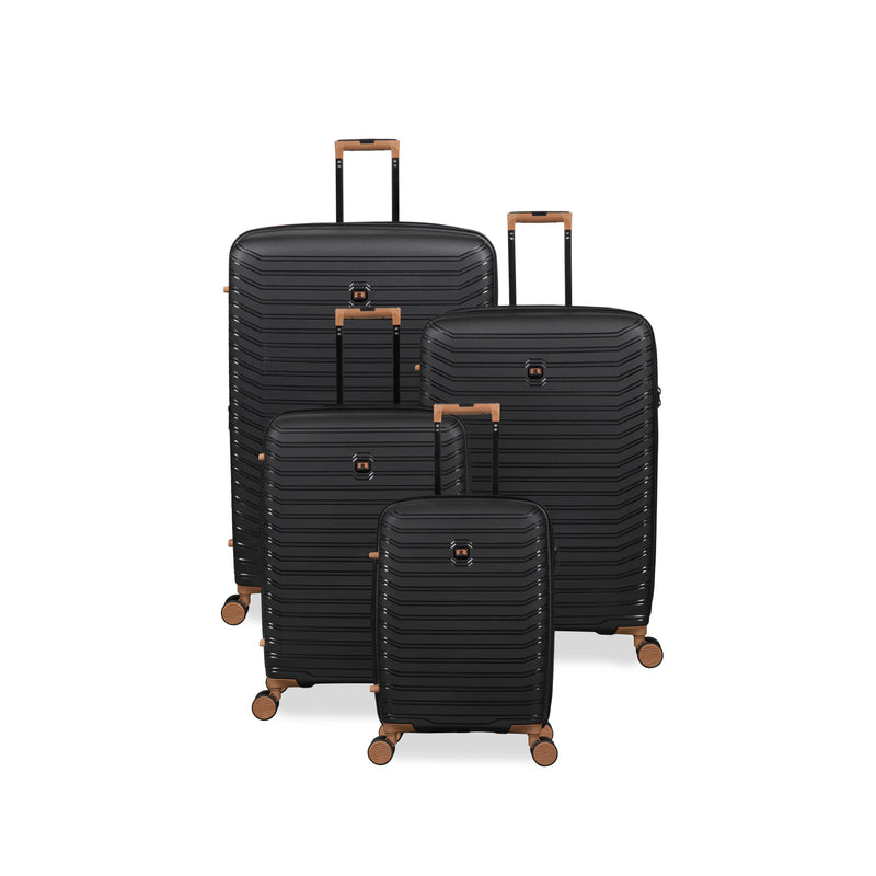 Continuous 4 Piece Hardside Expandable 8 Wheel Spinner Luggage Set (Black)