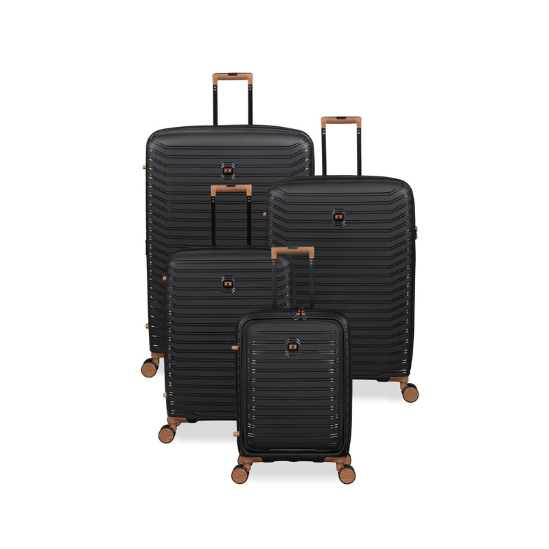 Continuous 4 Piece Hardside Expandable 8 Wheel Spinner Luggage Set with Hard-Pocket Carry-On (Black)