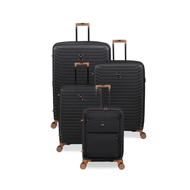 Continuous 4 Piece Hardside Expandable 8 Wheel Spinner Luggage Set with Soft-Pocket Carry-On (Black)