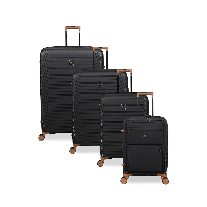 Continuous 4 Piece Hardside Expandable 8 Wheel Spinner Luggage Set with Soft-Pocket Carry-On (Black)
