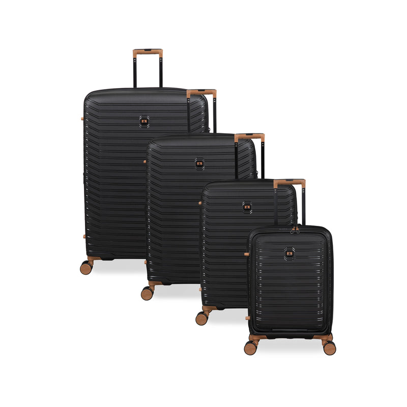 Continuous 4 Piece Hardside Expandable 8 Wheel Spinner Luggage Set with Hard-Pocket Carry-On (Black)