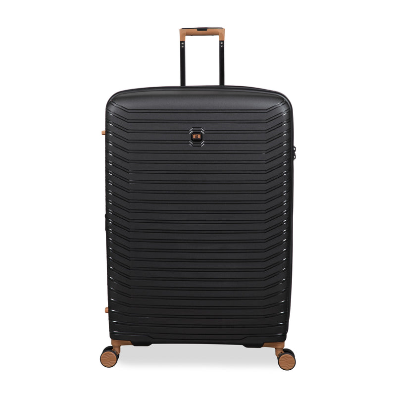 Continuous 4 Piece Hardside Expandable 8 Wheel Spinner Luggage Set with Soft-Pocket Carry-On (Black)