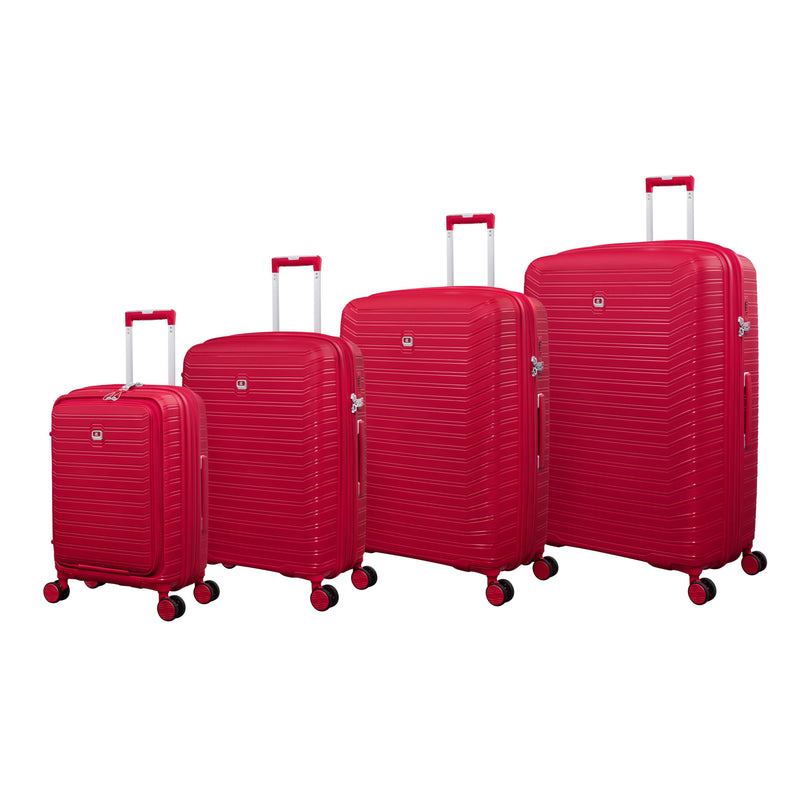 Continuous 4 Piece Hardside Expandable 8 Wheel Spinner Luggage Set with Hard-Pocket Carry-On (Bright Red)