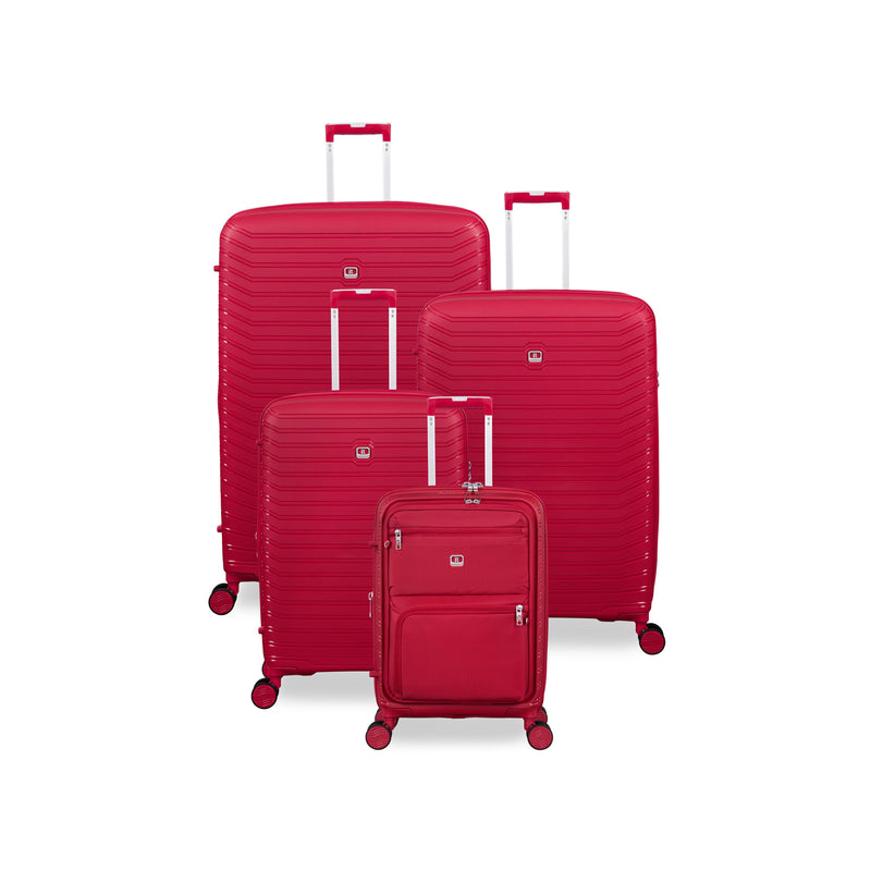Continuous 4 Piece Hardside Expandable 8 Wheel Spinner Luggage Set with Soft-Pocket Carry-On (Bright Red)