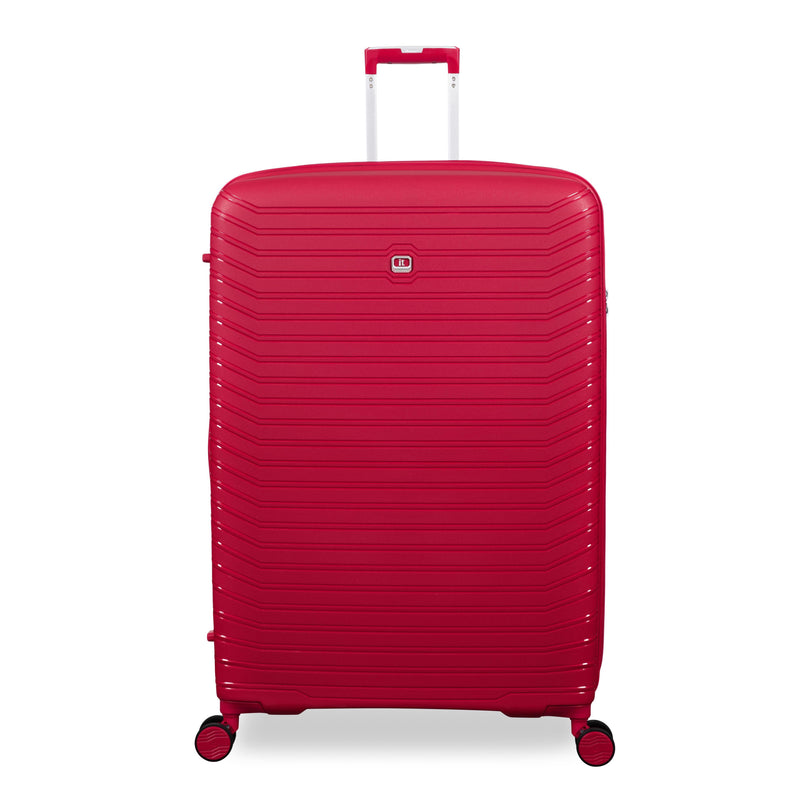 Continuous 4 Piece Hardside Expandable 8 Wheel Spinner Luggage Set with Soft-Pocket Carry-On (Bright Red)