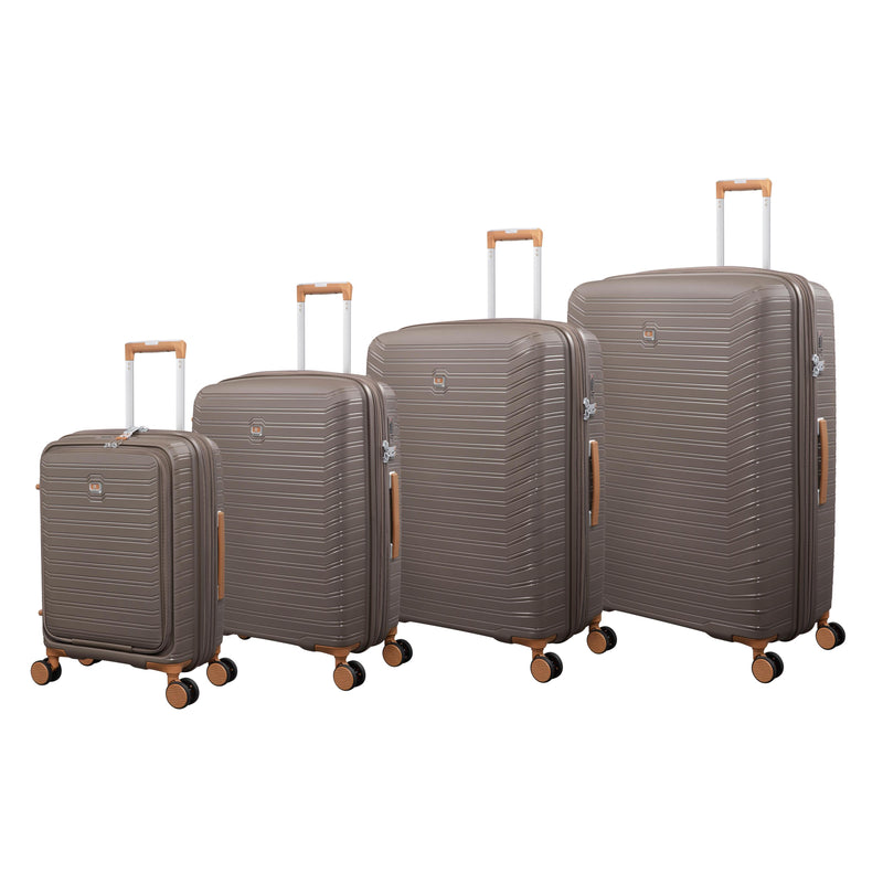 Continuous 4 Piece Hardside Expandable 8 Wheel Spinner Luggage Set with Hard-Pocket Carry-On (Coffee Quartz)