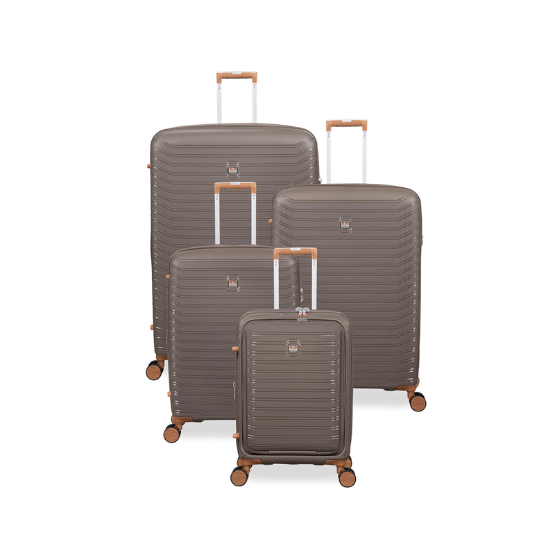Continuous 4 Piece Hardside Expandable 8 Wheel Spinner Luggage Set with Hard-Pocket Carry-On (Coffee Quartz)