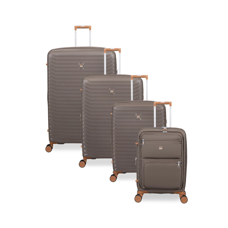 Continuous 4 Piece Hardside Expandable 8 Wheel Spinner Luggage Set with Soft-Pocket Carry-On (Coffee Quartz)