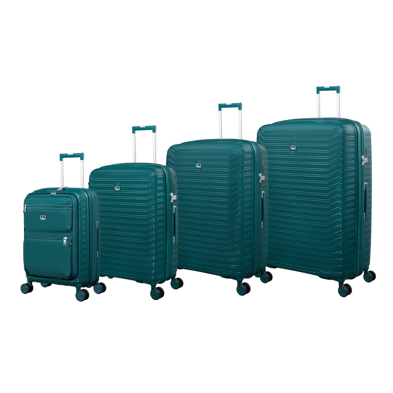 Continuous 4 Piece Hardside Expandable 8 Wheel Spinner Luggage Set with Soft-Pocket Carry-On (Deep Teal)
